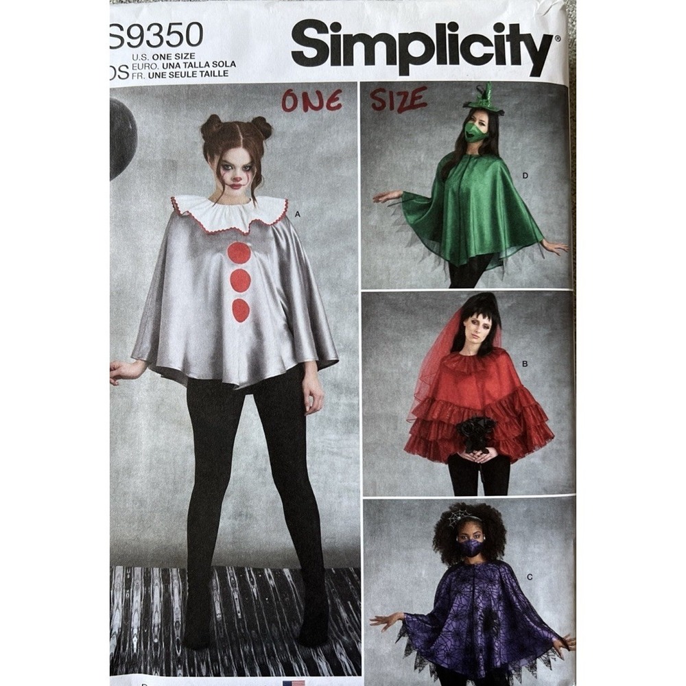 Simplicity S9350 One Size Poncho Costume & Face Mask - Clown,‎ Witch
